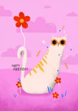 Cute Birthday Card - Cat - Flowers created by Donna Moran Designs