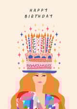 Arty Birthday Card - For Her - Cake Hat & Candles created by Sad Girl Illustration