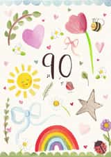 Pretty Birthday Card - 90th - Nature created by Love Lucy Illustration