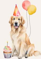 Cute Birthday Card - Party Golden Retriever - Cupcake created by Bethany Brown