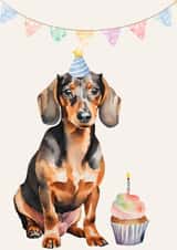 Cute Birthday Card - Party Dachshund - Cupcake created by Bethany Brown