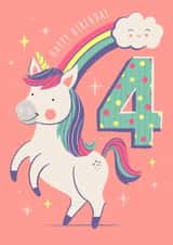 Cute 4th Birthday Card - For kids - Unicorn - Rainbow created by Dalia Clark Design