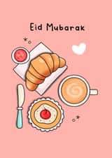 Cute Eid Card - Breakfast Food - Eid Mubarak created by The Mosque Sketcher