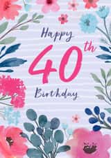 Classic Birthday Card - 40th - Pretty Flowers created by Dalia Clark Design