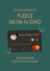 Funny Christmas Card - Credit Card - Fleece Mum And Dad created by Puns and Needles