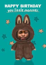 Personalised Birthday Photo Card created by Giddy Kipper - Cute Birthday Card - Little Monster - Labubu