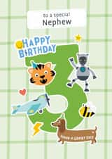 Cute 3rd Birthday Card - For Nephew - Stickers created by Macie Dot Doodles