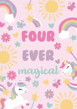 Cute 4th Birthday Card - For Her - Unicorns created by Wild Rose