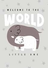 Cute New Baby Card - Welcome To The World Little One - Elephants created by charlottefoleydesigns