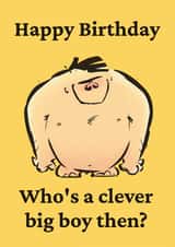 Funny Birthday Card for Him – Naked Cartoon Brute – Who’s a Clever Big Boy? created by ...pixelmixer...