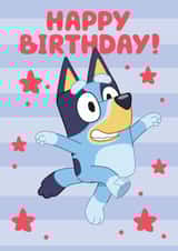Cute Kids Birthday Card – Starry Bluey Action Pose created by Danilo