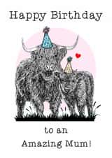 Cute Birthday Card - For Mum - Highland Cows created by Beth Higgins Art