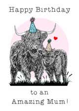 Cute Birthday Card - For Mum - Highland Cows created by Beth Higgins Art