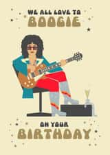 Retro 70's inspired birthday card for dad/friend/partner. We all love to Boogie created by @simonwelchillustration