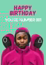 Personalised Birthday Photo Card created by Sian Moore Illustration - Fun Birthday Card - Squid Game - You're Number 001