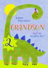 Cute Birthday Card - 2nd - Awesome Grandson - Dinosaur created by Juniper and Rose Studio