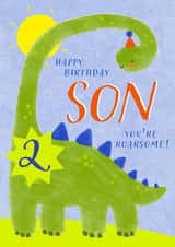 Cute Birthday Card - 2nd - Awesome Son - Dinosaur created by Juniper and Rose Studio