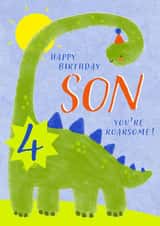 Cute Birthday Card - 4th - Awesome Son - Dinosaur created by Juniper and Rose Studio