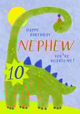 Cute Birthday Card - 10th - Awesome Nephew - Dinosaur created by Juniper and Rose Studio
