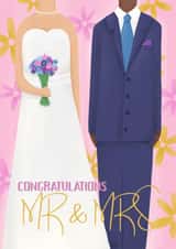 Classic Wedding Card - Mr & Mrs - Flowers - Couple created by Sian Moore Illustration