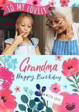 Personalised Birthday Photo Card created by Dalia Clark Design - Traditional Birthday Card - Lovely Grandma - Pink Florals