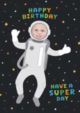Personalised Birthday Photo Card created by Macie Dot Doodles - Cute Birthday Card - Astronaut - Space