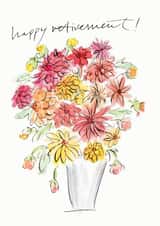 Traditional Retirement Card - Floral Bouquet Vase - Calligraphy created by Gabrielle Solly Illustration