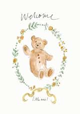 Cute New Baby Card - Cuddly Baby Bear - Calligraphy created by Gabrielle Solly Illustration