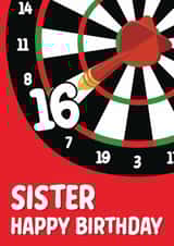 Fun 16th Birthday Card - For Sister - Dart Board created by Quinton cards