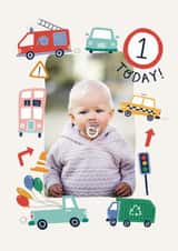 Personalised Birthday Photo Card created by Kimberley Rose Studio - Cute Birthday Card - 1st - Cars And Trucks