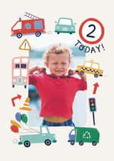 Personalised Birthday Photo Card created by Kimberley Rose Studio - Cute Birthday Card - 2nd - Cars And Trucks
