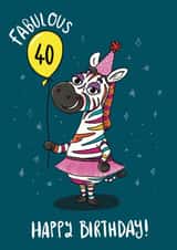 Cute Birthday Card - 40th - Party Zebra created by Ivorymint cards