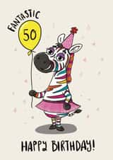 Cute Birthday Card - 50th - Party Zebra created by Ivorymint cards