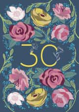 Pretty 30th Birthday/Anniversary Card - Flowers - Florals created by Holly Hudson-Smith
