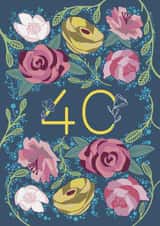 Pretty 40th Birthday/Anniversary Card - Flowers - Florals created by Holly Hudson-Smith