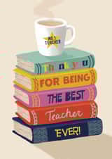 Classic Thank You Card - For Teacher - Books created by Giddy Kipper