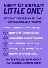 Funny 1st Birthday Card - For Parents - Tired New Parents created by Blush & Blossom