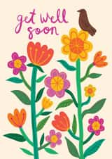 Pretty Get Well Soon Card - Flowers - Bird created by Happy Wolf
