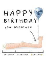 Funny 40th Birthday Card - You Absolute Legend - Leg Pun created by Larry the Match