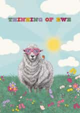 Cute Thinking Of You Card - Sheep - Ewe created by badgerbee design