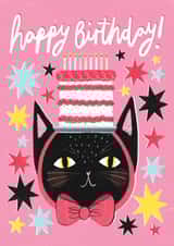 Cute Birthday Card - Black Cat - Cake Hat created by Happy Wolf