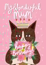 Cute Birthday Card - Wonderful Mum - Queen Cat created by Happy Wolf