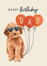 Cute Birthday Card - Cockapoo - For Dad - Balloon & Sunglasses created by Debbie Daley Illustrations