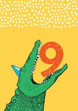 Cute 9th Birthday Card - Crocodile - Party Hat created by martha and hepsie ltd