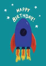 Fun Birthday Card - For Him - Blue Rocket Ship created by martha and hepsie ltd