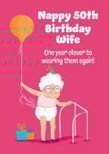 Cheeky 50th Birthday Card - For Wife - Nappy created by Hannah Jayne Lewin