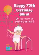 Cheeky 70th Birthday Card - For Mum - Nappy created by Hannah Jayne Lewin