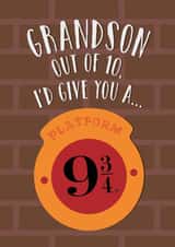 Fun Birthday Card - For Grandson - Platform 9 3/4 - Hogwarts - Harry Potter created by Cardology
