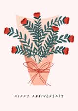 Pretty Anniversary Card - Bouquet Of Wildflowers - Red Flowers created by Sad Girl Illustration