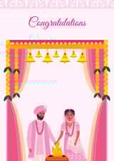 Cute Punjabi fire mandap wedding greeting card created by SKAA
